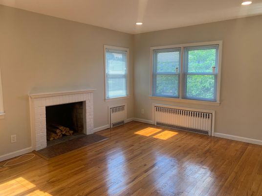 Empty room, Fireplace, Interior, Recessed Lighting, Wood Texture Flooring