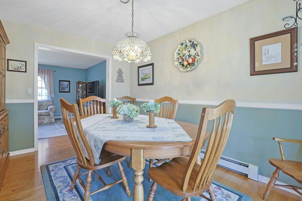 Dining room, Interior, Pendant Lights, Wood Texture Flooring