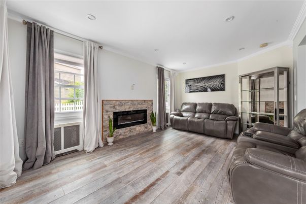 Home Theatre Room, Fireplace, Interior, Living room, Recessed Lighting, Wood Texture Flooring