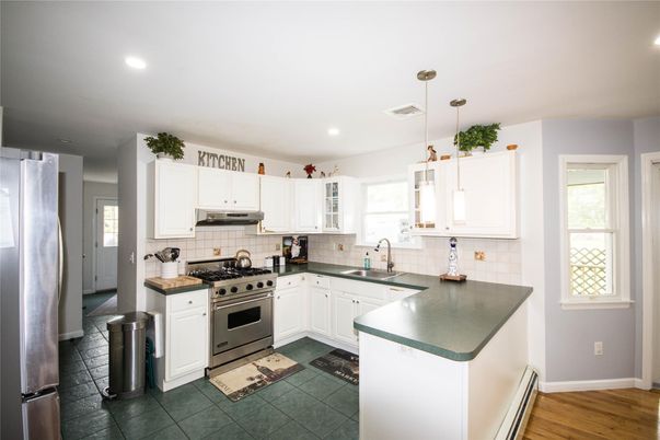 Interior, Kitchen, Pendant Lights, Recessed Lighting, Wood Texture Flooring