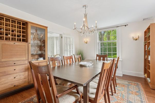 Chandelier, Dining room, Interior, Wood Texture Flooring