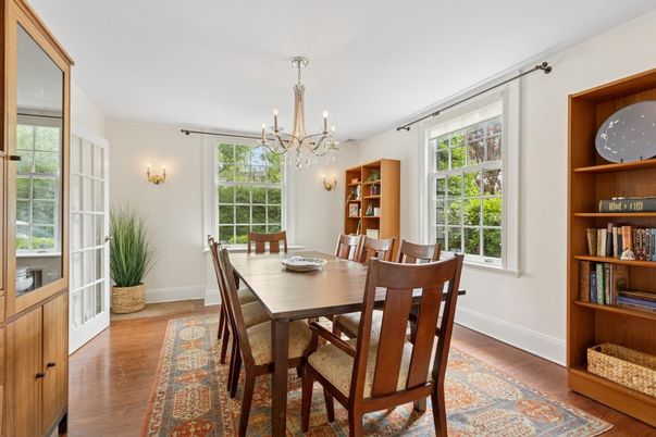 Chandelier, Dining room, Interior, Pendant Lights, Wood Texture Flooring