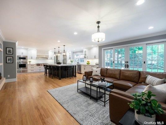 Dining room, Interior, Kitchen, Living room, Pendant Lights, Recessed Lighting, Stainless Steel Appliances, Wood Texture Flooring