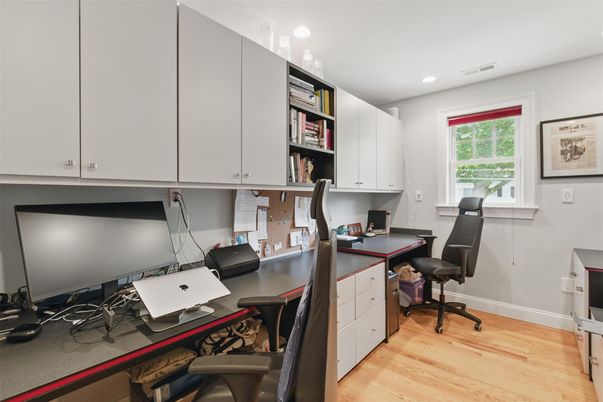 Home Office, Interior, Recessed Lighting, Wood Texture Flooring
