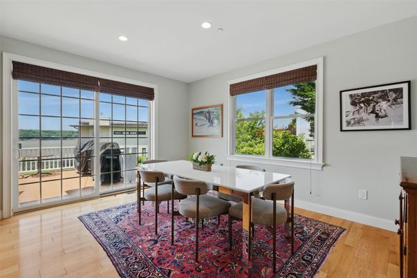Dining room, Interior, Recessed Lighting, Wood Texture Flooring