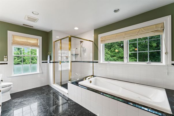 Bathroom, Glass Shower, Interior, Marble, Recessed Lighting