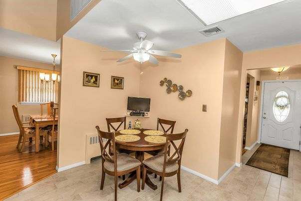 Dining room, Interior, Pendant Lights, Wood Texture Flooring