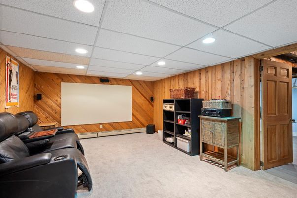 Home Theatre Room, Interior, Recessed Lighting, Wooden Walls