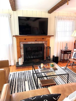 Fireplace, Interior, Living room, Wooden Beams, Wood Texture Flooring