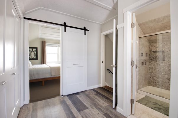 Bathroom, Bedroom, Glass Shower, Interior, Wood Texture Flooring