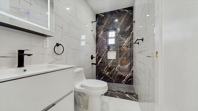 Bathroom, Glass Shower, Interior, Marble Walls
