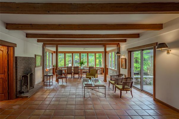 Dining room, Fireplace, Interior, Living room, Wooden Beams