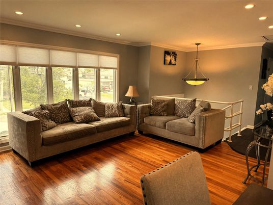 Interior, Living room, Pendant Lights, Recessed Lighting, Wood Texture Flooring