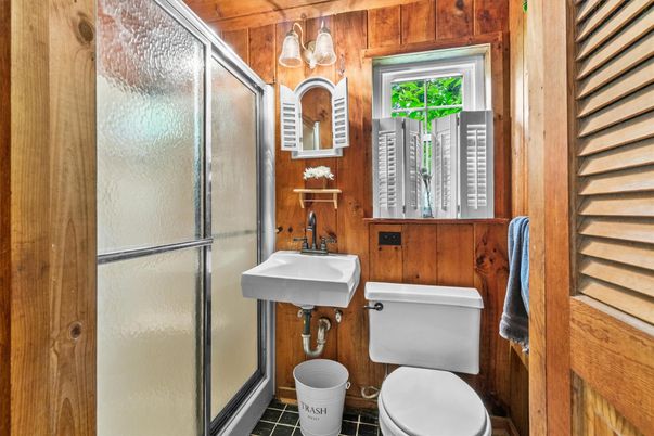 Bathroom, Glass Shower, Interior, Wooden Walls