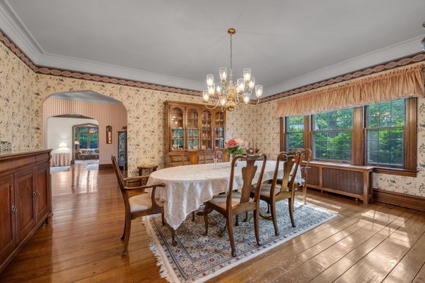 Chandelier, Dining room, Interior, Wood Texture Flooring