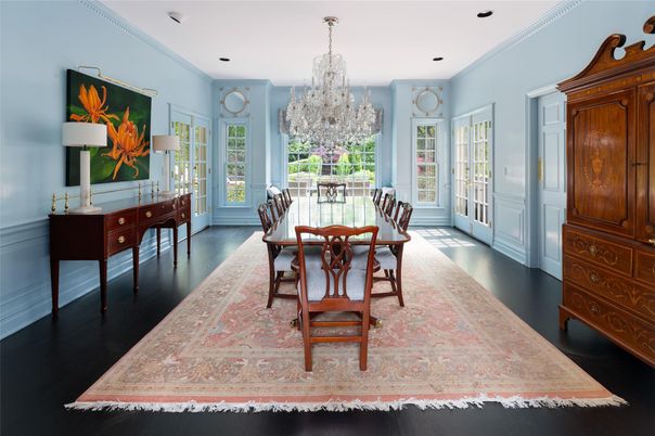 Chandelier, Dining room, Interior, Recessed Lighting, Wood Texture Flooring
