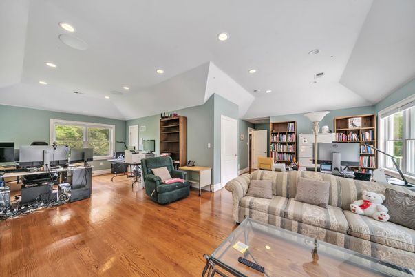 Home Office, Interior, Living room, Recessed Lighting, Wood Texture Flooring