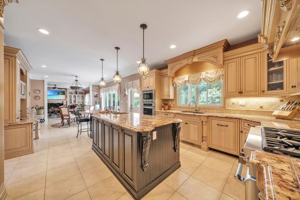 Dining room, Fireplace, Interior, Kitchen, Pendant Lights, Recessed Lighting, Stainless Steel Appliances