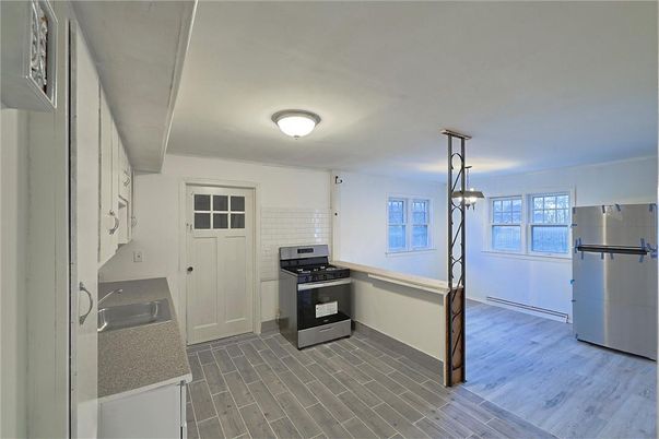 Interior, Kitchen, Pendant Lights, Stainless Steel Appliances, Wood Texture Flooring