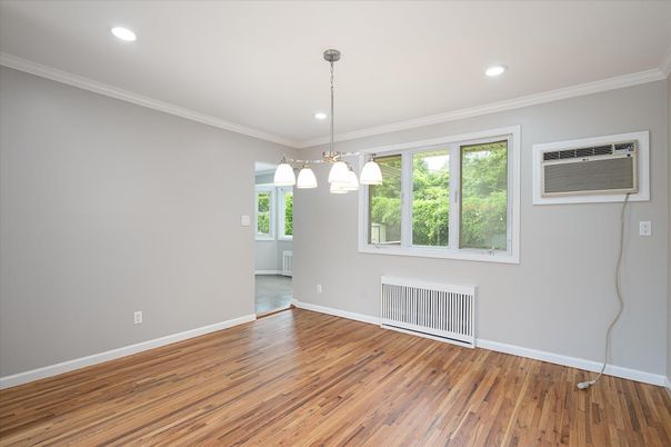 Empty room, Interior, Pendant Lights, Recessed Lighting, Wood Texture Flooring