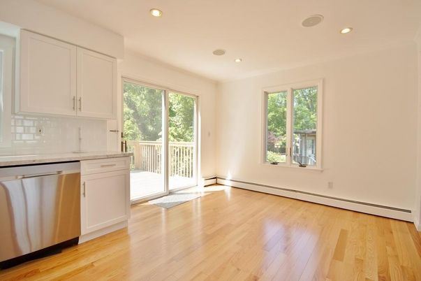 Empty room, Interior, Kitchen, Recessed Lighting, Wood Texture Flooring