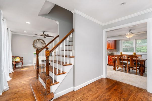 Dining room, Interior, Recessed Lighting, Wood Texture Flooring