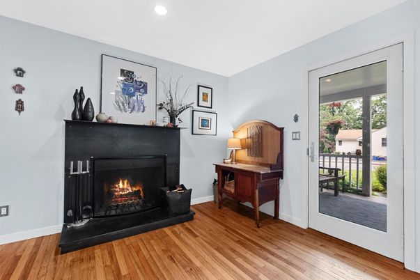 Fireplace, Interior, Recessed Lighting, Wood Texture Flooring