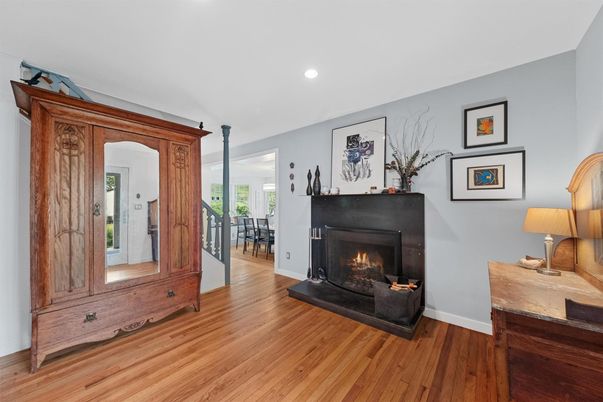 Fireplace, Interior, Recessed Lighting, Wood Texture Flooring