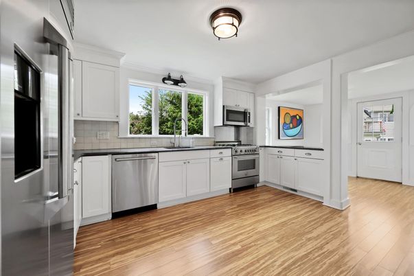 Interior, Kitchen, Stainless Steel Appliances, Wood Texture Flooring