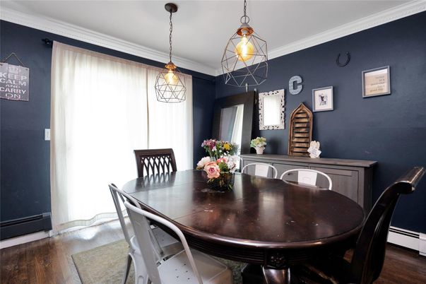 Dining room, Interior, Pendant Lights, Wood Texture Flooring