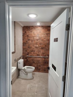 Bathroom, Interior, Recessed Lighting, Stone Walls