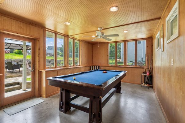 Billiard Table, Game Room, Interior, Recessed Lighting, Wooden Ceilings, Wooden Walls