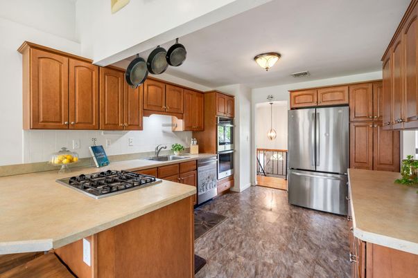 Interior, Kitchen, Pendant Lights, Stainless Steel Appliances, Wood Texture Flooring