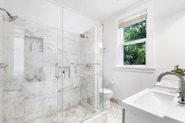 Bathroom, Glass Shower, Interior, Marble Walls