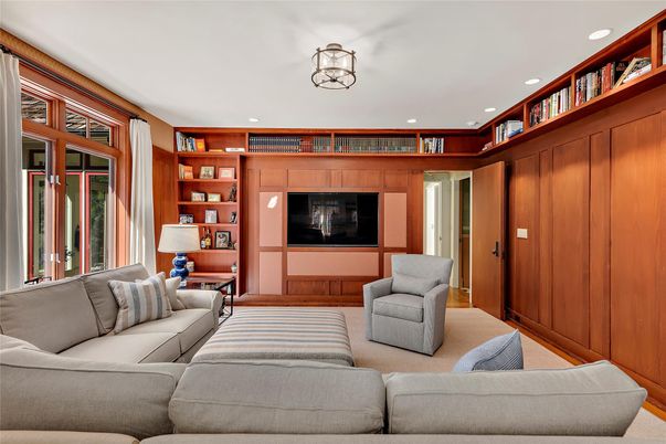 Interior, Living room, Recessed Lighting, Wooden Walls