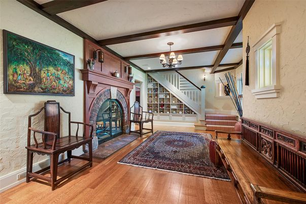 Chandelier, Fireplace, Interior, Wood Texture Flooring