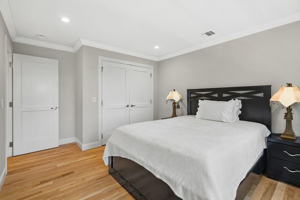 Bedroom, Interior, Recessed Lighting, Wood Texture Flooring
