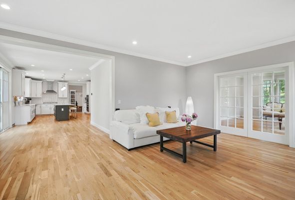 Interior, Kitchen, Living room, Pendant Lights, Recessed Lighting, Wood Texture Flooring
