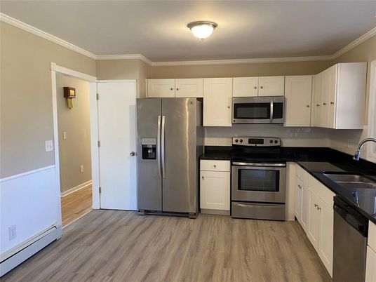 Interior, Kitchen, Stainless Steel Appliances, Wood Texture Flooring
