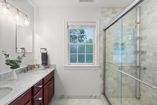 Bathroom, Dual Sink Vanities, Glass Shower, Interior