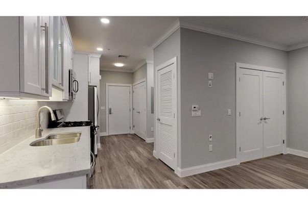 Interior, Kitchen, Recessed Lighting, Wood Texture Flooring