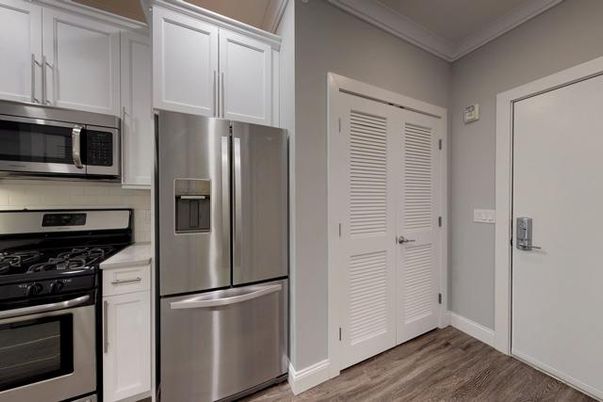 Interior, Kitchen, Stainless Steel Appliances, Wood Texture Flooring