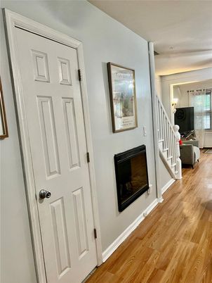 Fireplace, Interior, Recessed Lighting, Wood Texture Flooring