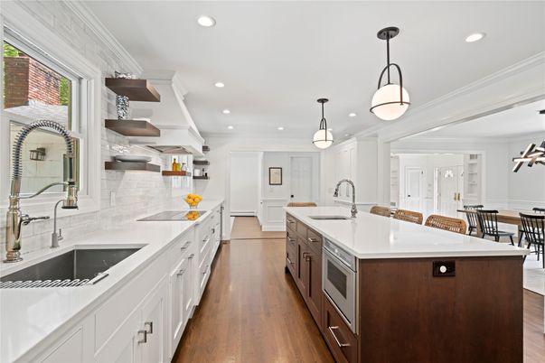 Interior, Kitchen, Pendant Lights, Recessed Lighting, Wood Texture Flooring