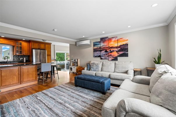 Interior, Kitchen, Living room, Recessed Lighting, Stainless Steel Appliances, Wood Texture Flooring