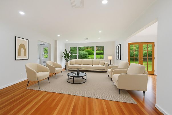 Interior, Living room, Recessed Lighting, Wood Texture Flooring