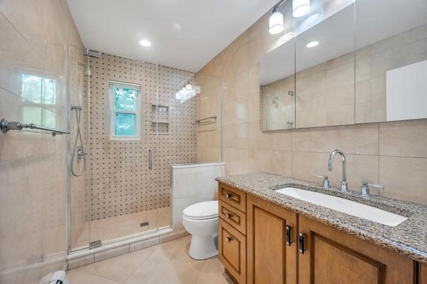 Bathroom, Glass Shower, Interior, Recessed Lighting