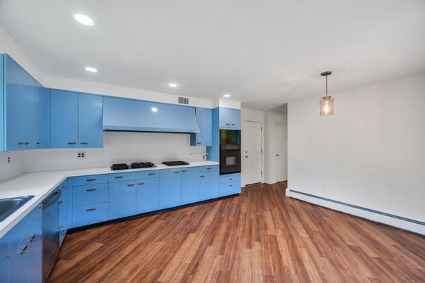 Interior, Kitchen, Pendant Lights, Recessed Lighting, Wood Texture Flooring