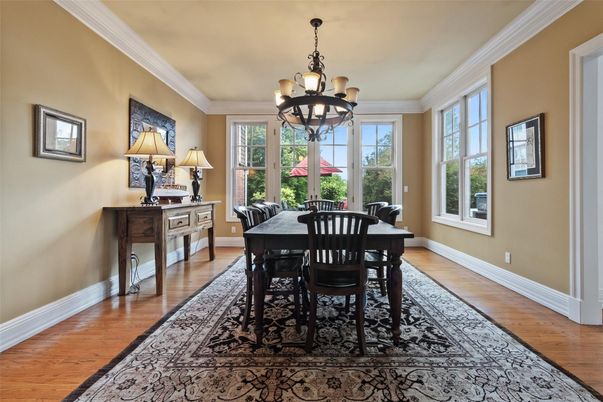 Chandelier, Dining room, Interior, Wood Texture Flooring
