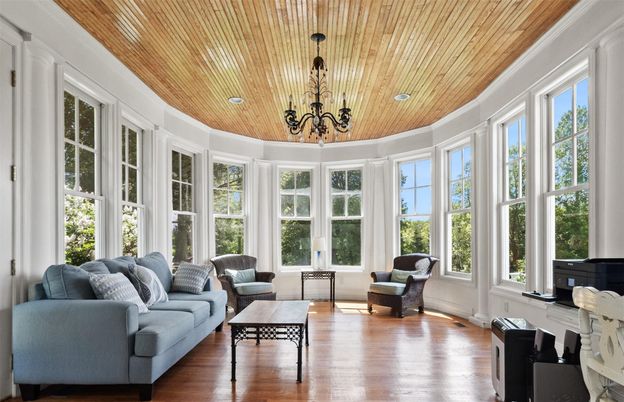 Chandelier, Interior, Living room, Recessed Lighting, Sun Room, Wooden Ceilings, Wood Texture Flooring